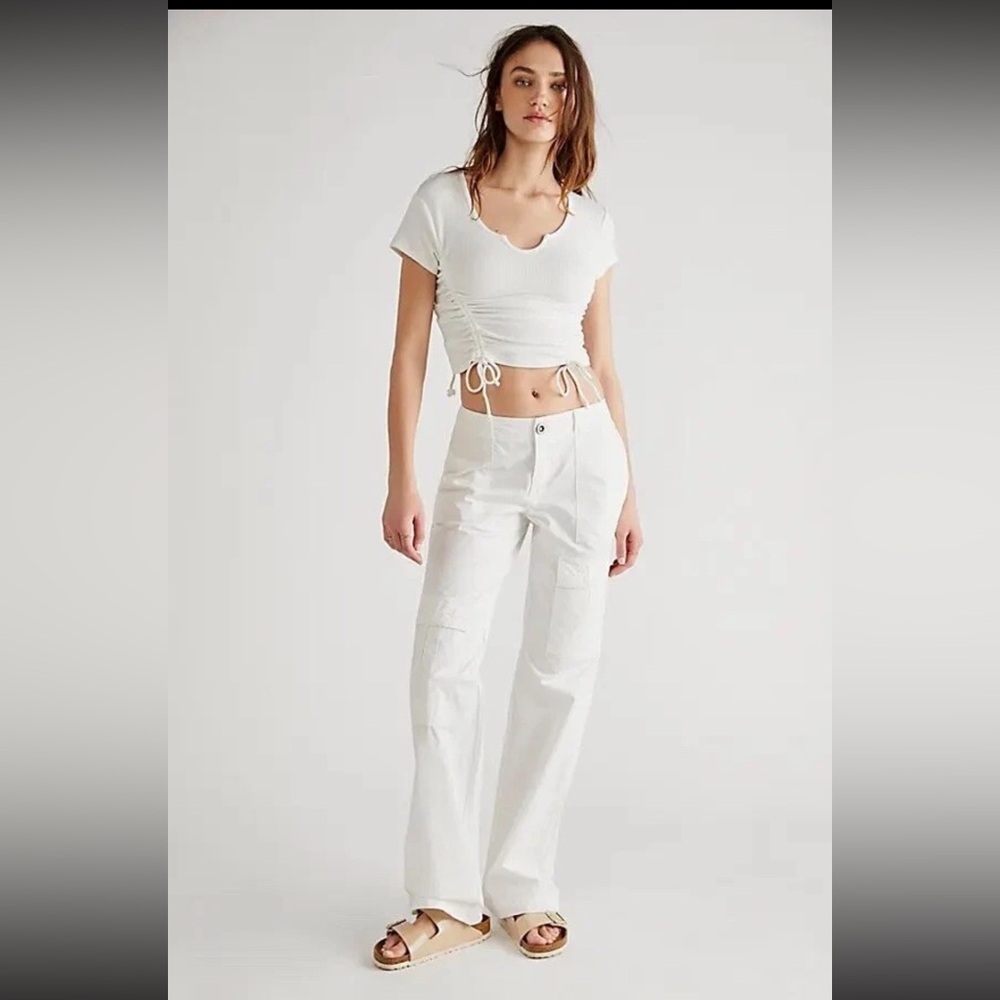 NWOT Free People The Thing Is Low Rise Cargo Utility Wide Leg White Pants Sz 12